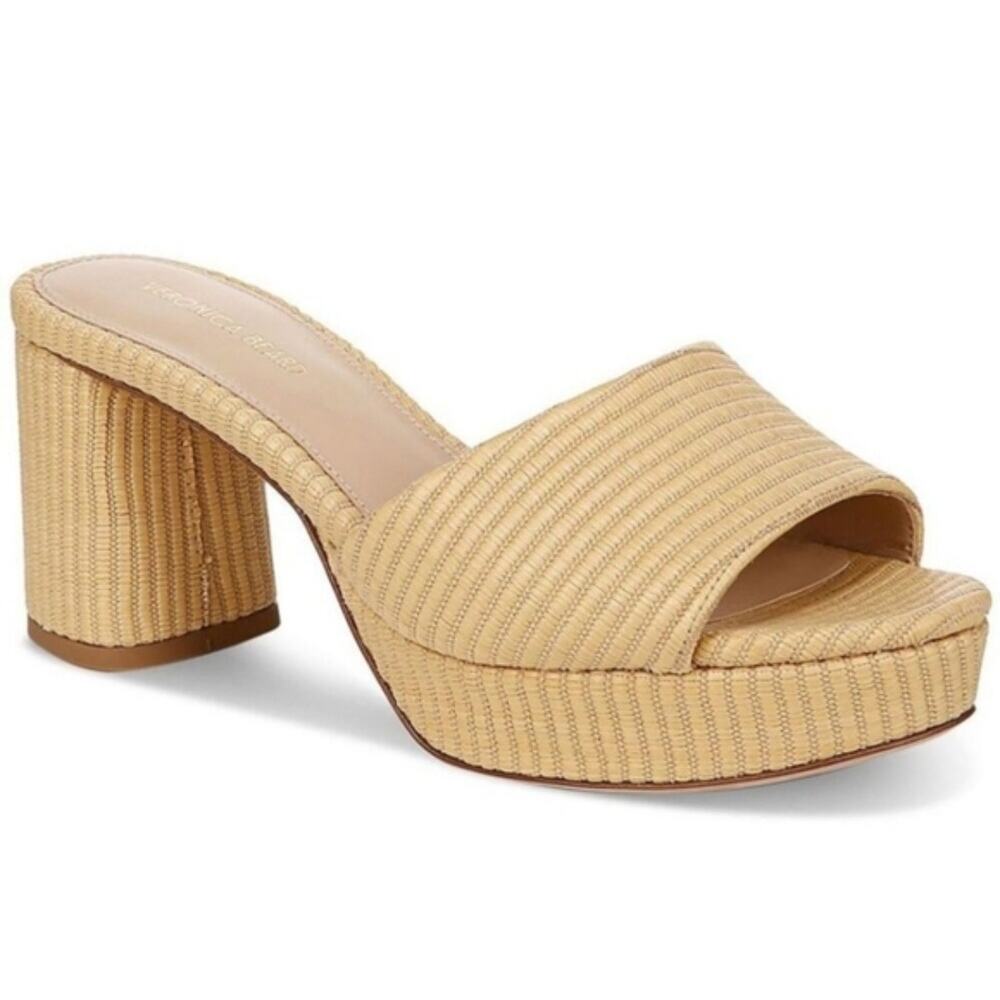 Veronica Beard Beige Natural Dali Block Heel Open Toe Platform Sandals NWOB 7.5